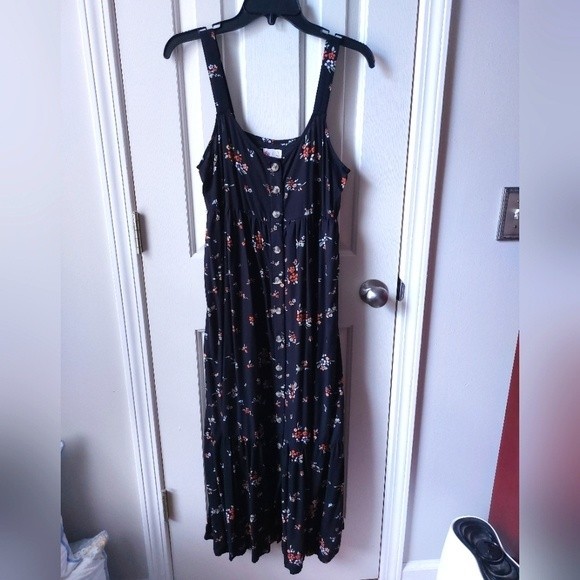 SO Dresses & Skirts - SO - Black Floral Button-Down Wide Strap Jumper Maxi Dress